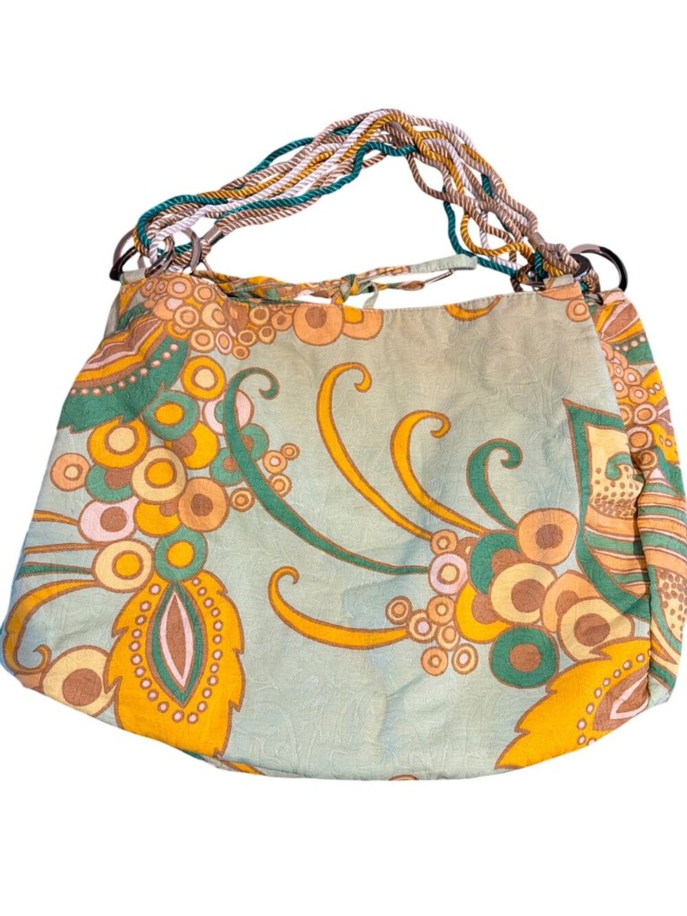 Vintage Y2K Banana Republic Hobo Bag Green Floral Twist Rope Handles Estate READ